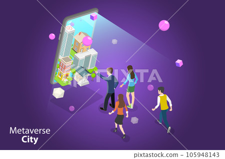 3D Isometric Flat Vector Conceptual Illustration of Metaverse City 3D Isometric Flat Vector Conceptual Illustration of Metaverse City 105948143