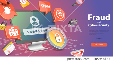 3D Vector Conceptual Illustration of Fraud And Cybersecurity 105948145
