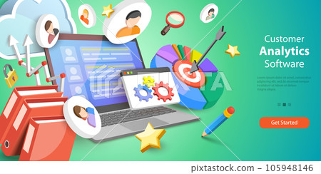 3D Vector Conceptual Illustration of Customer Analytics Software 105948146