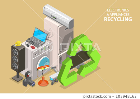 3D Isometric Flat Vector Conceptual Illustration of Electronics And Appliances Recycling 3D Isometric Flat Vector Conceptual Illustration of Electronics And Appliances Recycling 105948162