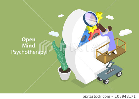 3D Isometric Flat Vector Conceptual Illustration of Open Mind Psychotherapy 3D Isometric Flat Vector Conceptual Illustration of Open Mind Psychotherapy 105948171