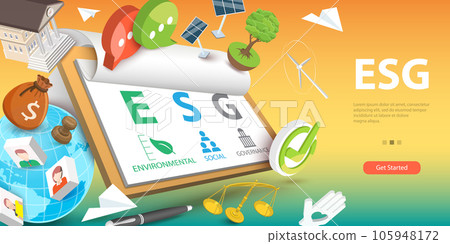 3D Vector Conceptual Illustration of ESG 3D Vector Conceptual Illustration of ESG 105948172