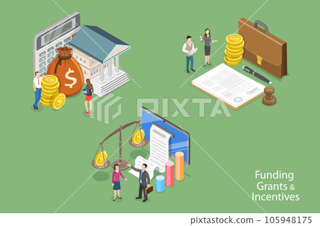 3D Isometric Flat Vector Conceptual Illustration of Funding, Grants And Incentives 105948175