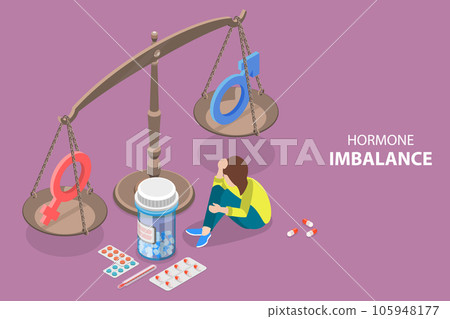 3D Isometric Flat Vector Conceptual Illustration of Hormone Imbalance 105948177