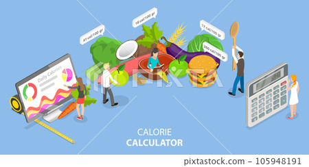 3D Isometric Flat Vector Conceptual Illustration of Calorie Calculator 105948191