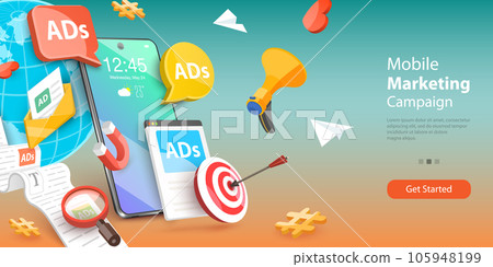 3D Vector Conceptual Illustration of Mobile Marketing Campaign 3D Vector Conceptual Illustration of Mobile Marketing Campaign 105948199