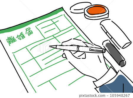 男人簽署離婚報告的手的簡單線條畫 105948267