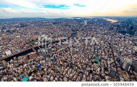 Aerial view of the Sumida River in Tokyo Aerial view of the Sumida River in Tokyo 105948459