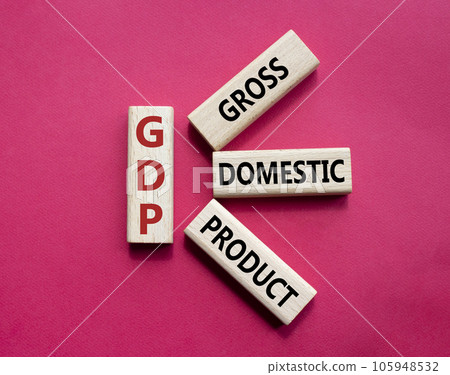 GDP - Gross domestic product symbol. Concept word GDP on wooden cubes. Beautiful red background. Business and GDP concept. Copy space. 105948532
