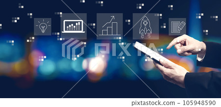 Business growth analysis with businessman using a tablet computer 105948590