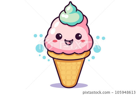 vector character of cute ice cream. smile cartoon character art, Cartoon kawaii ice cream cone 105948613