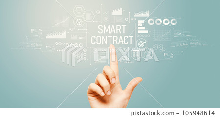 Smart contract theme with hand pressing a button Smart contract theme with hand pressing a button 105948614