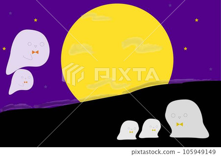 A loose and cute Halloween background illustration where a ghost parent and child are having fun 105949149