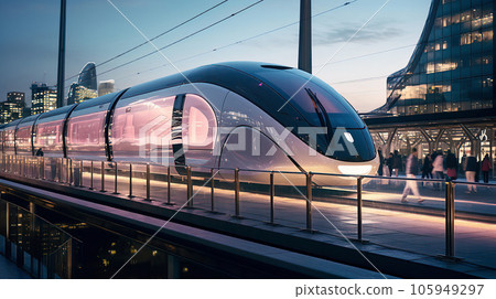 Futuristic Train Journey Amid Urban Skylines Futuristic Train Journey Amid Urban Skylines 105949297