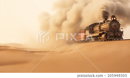 Vintage Steam Train Journey Through the Desert Vintage Steam Train Journey Through the Desert 105949303