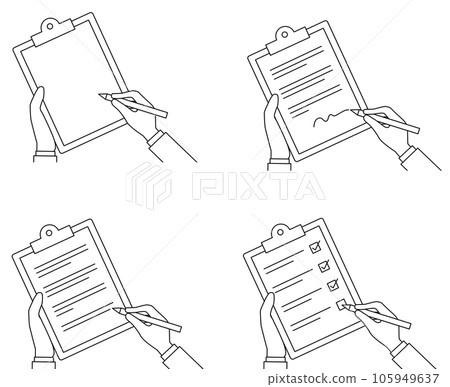 A set of hands holding a pen A set of hands holding a pen 105949637