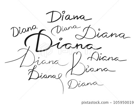 Female name Diana written in different scripts. Girls name Handwritten lettering calligraphy typescript. Vector art 105950019