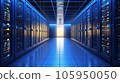 Modern Data Center room With Server Racks, Blue and Yellow neon colors, Technology Background. 105950050