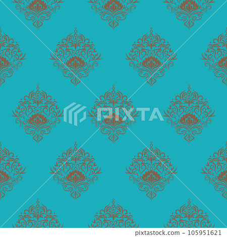 Damask floral brown motif pattern on turquoise background Damask floral brown motif pattern on turquoise background 105951621