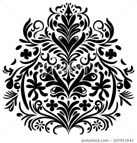 Vintage damask baroque ornament with floral retro antique style. Isolated element for wedding decoration. Vintage damask baroque ornament with floral retro antique style. Isolated element for wedding decoration. 105951642