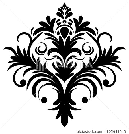 Vintage damask baroque ornament with floral retro antique style. Isolated element for wedding decoration. Vintage damask baroque ornament with floral retro antique style. Isolated element for wedding decoration. 105951643