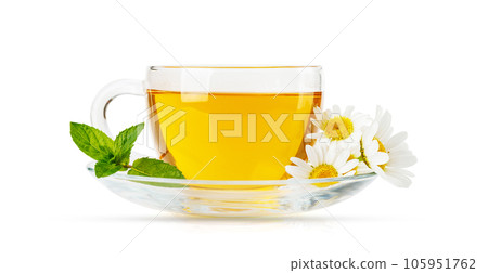Soothing herbal tea blend with mint and chamomile Soothing herbal tea blend with mint and chamomile 105951762