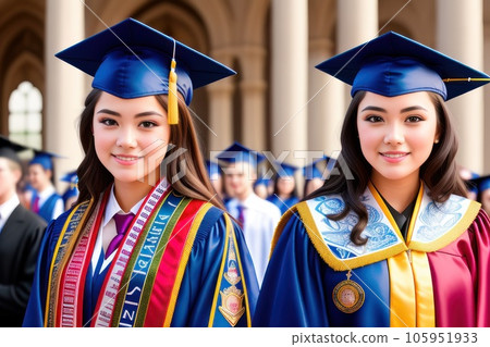 Institute graduates in festive uniforms, in... - Stock Illustration ...