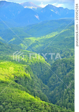 《Gifu Prefecture》Gero City Lava Flow Observatory from Mt. Ontake mountain range in summer 105952504