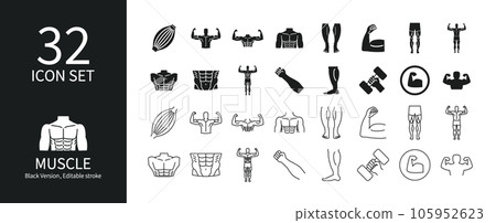 Icon set of various parts of human muscles 105952623