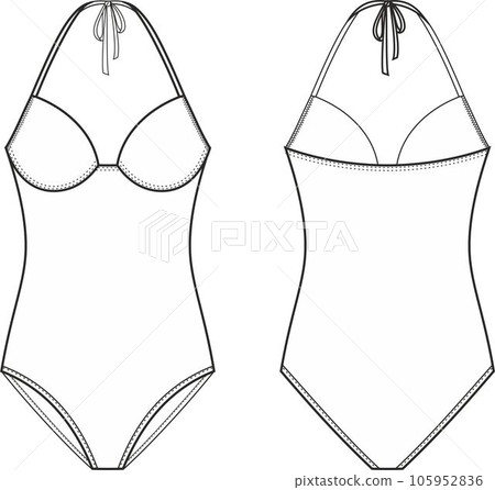 Womens one piece swimsuit. Front and back.  105952836