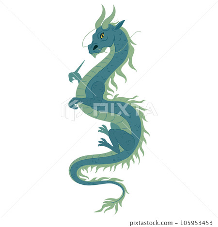 Cartoon dragon. Fantasy flying reptile, winged dragon, fairy tale fire breathing dragon flat vector illustration on white background Cartoon dragon. Fantasy flying reptile, winged dragon, fairy tale fire breathing dragon flat vector illustration on white background 105953453