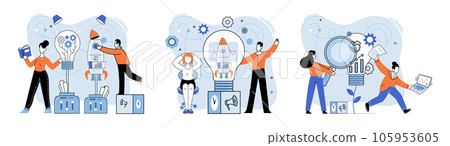 Team solving problems. Discussion of idea Creative mind, brainstorm Productivity, effectiveness Intelligence and knowledge development with brain performance Problems research and discover new idea, 105953605