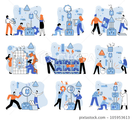 Team solving complex problems. Teamwork vector illustration metaphor. Business invest energy sources Brain activity abstract concept Combining parts to achieve a result Coworkers characters Coworkers 105953613