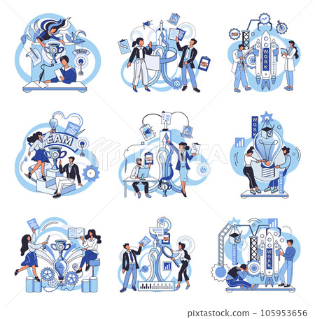 Team solving complex problems. Teamwork vector illustration metaphor. Mission of business, values, human resource in solving problem, experience solve Collective brainstorm, idea generation, team Team solving complex problems. Teamwork vector illustration metaphor. Mission of business, values, human resource in solving problem, experience solve Collective brainstorm, idea generation, team 105953656