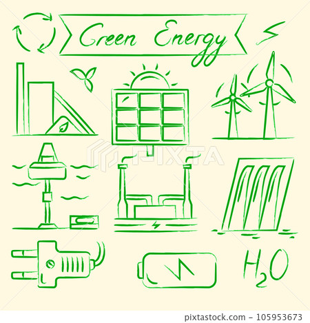Set of renewable energy hand drawn icons - Stock Illustration ...