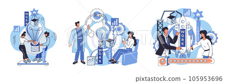 Team solving complex problems. Teamwork vector illustration metaphor. Business solution, startup problems, planning and strategy Departments in organization come together for project Working problem Team solving complex problems. Teamwork vector illustration metaphor. Business solution, startup problems, planning and strategy Departments in organization come together for project Working problem 105953696