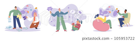 Psychologist listening to patient at mental therapy session. Growth mind and mental intelligence self development tiny person. Person talking to psychotherapist. Psychological session therapy support 105953722