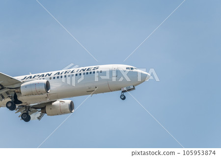 [JAL aircraft ready to land from the sky above Jonanjima Seaside Park] 105953874