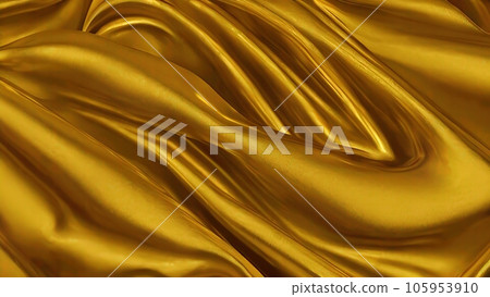 Gold Glistening Fabric Background with Wrinkles and Folds. Elegant, Wavy Wedding Wallpaper -  Generative AI 105953910