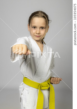 Caucasian girl practises karate 105954075