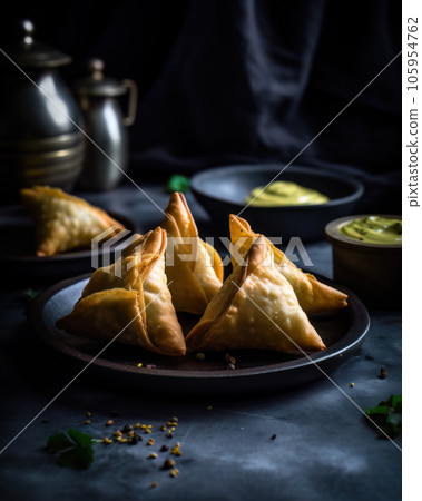 AI generated restaurant serving Delhi street Foodie, samosas AI generated restaurant serving Delhi street Foodie, samosas 105954762