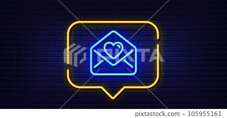 Neon light speech bubble. Love letter line icon. Heart mail sign. Valentine day symbol. Neon light background. Love letter glow line. Brick wall banner. Vector Neon light speech bubble. Love letter line icon. Heart mail sign. Valentine day symbol. Neon light background. Love letter glow line. Brick wall banner. Vector 105955161