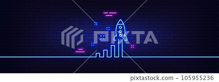 Neon light glow effect. Development plan line icon. Launch Startup business sign. Innovation symbol. 3d line neon glow icon. Brick wall banner. Development plan outline. Vector 105955236