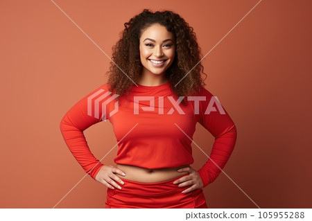 Smiling plump sportswoman looking at camera. Smiling plump sportswoman looking at camera. 105955288