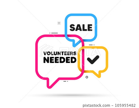 Volunteers needed tag. Ribbon bubble chat banner. Discount offer coupon. Volunteering service sign. Charity work symbol. Volunteers needed adhesive tag. Promo banner. Vector Volunteers needed tag. Ribbon bubble chat banner. Discount offer coupon. Volunteering service sign. Charity work symbol. Volunteers needed adhesive tag. Promo banner. Vector 105955482