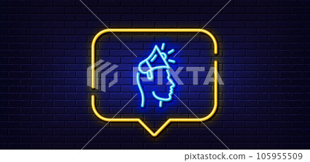 Neon light speech bubble. Brand ambassador line icon. Megaphone sign. Advertisement device symbol. Neon light background. Brand ambassador glow line. Brick wall banner. Vector 105955509