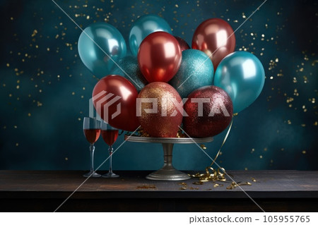 Colorful balloons with sparkles on a tabletop Colorful balloons with sparkles on a tabletop 105955765