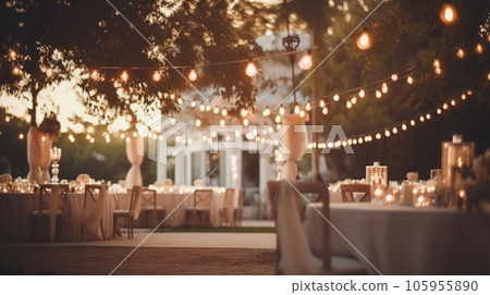 Wedding reception during an early evening during the snow Wedding reception during an early evening during the snow 105955890