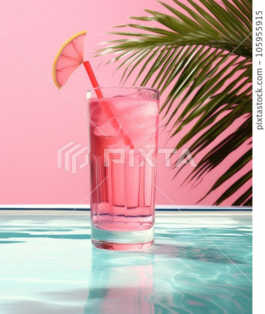 Pink cocktail with lemon wedge sitting on the pool table Pink cocktail with lemon wedge sitting on the pool table 105955915