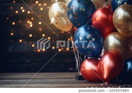 Colorful balloons with sparkles on a tabletop Colorful balloons with sparkles on a tabletop 105955964